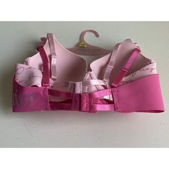 2 Pack Juicy Couture Sleek & Smooth Bra Sz 34C Lined Pink Bling Logo JC5149 NEW - Picture 7 of 8